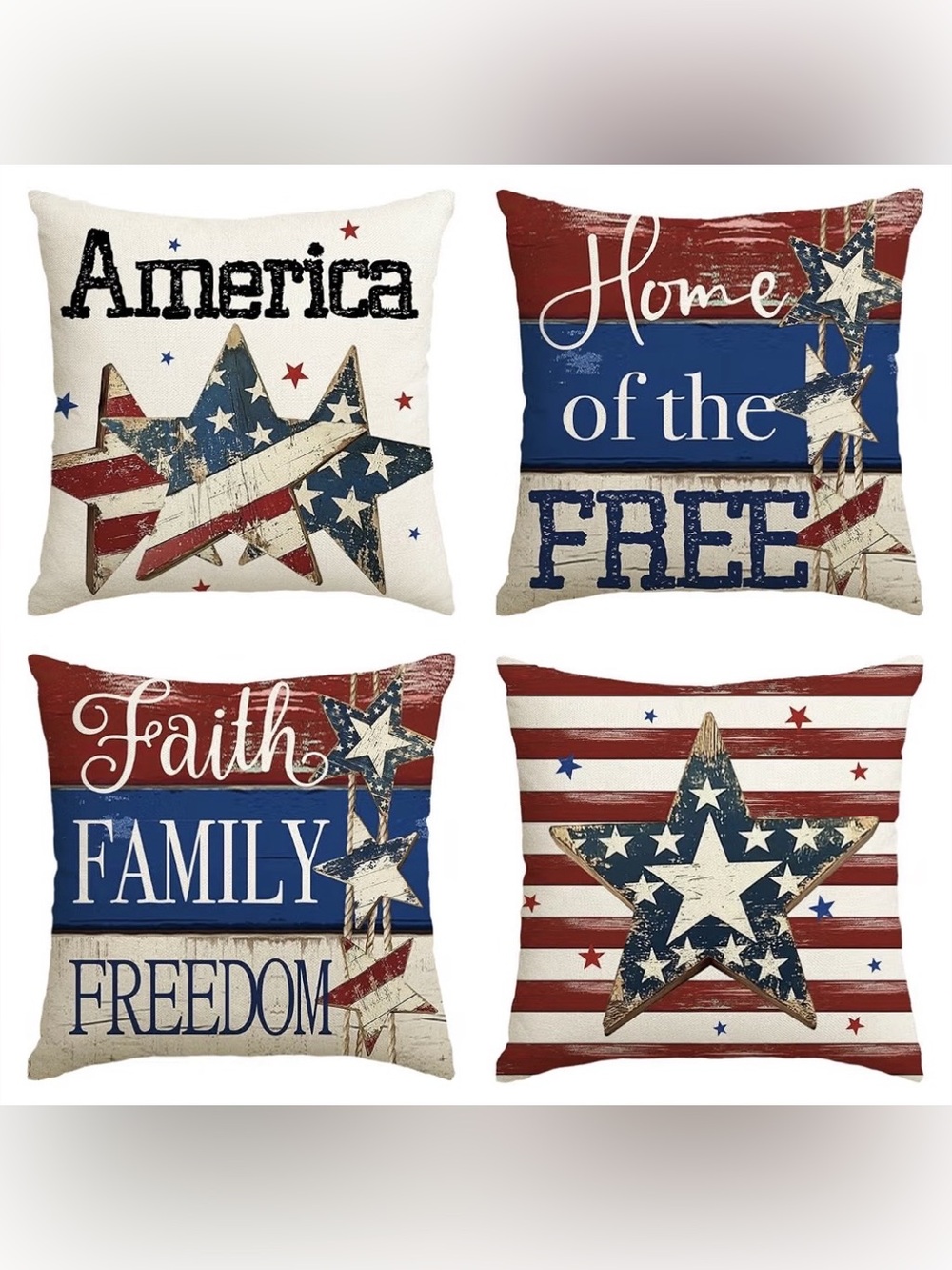 Set of 4 Patriotic Star Accent Pillow Covers 20”x20” NEW